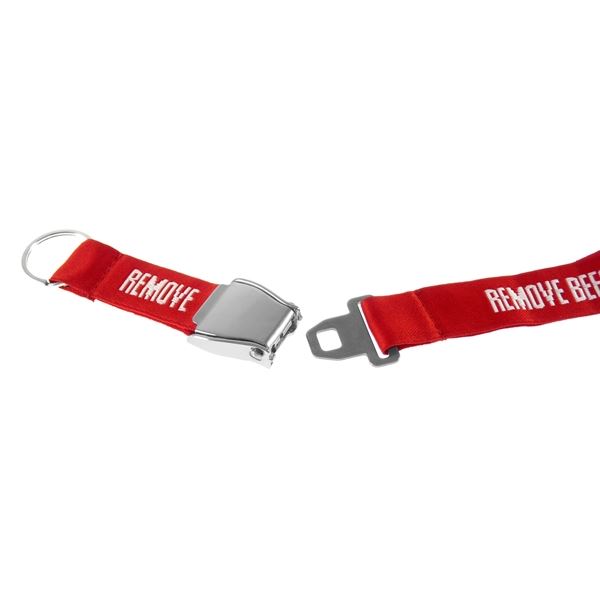 Šňůrka na krk REMOVE BEFORE FLIGHT červená