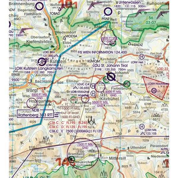 Rakousko VFR ICAO mapa 2024