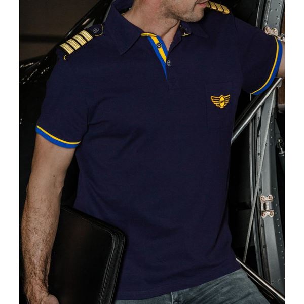 BORN TO FLY Poloshirt PILOT Blue Detail, XL