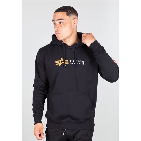 Alpha Industries Mikina Label s kapucí černá, M