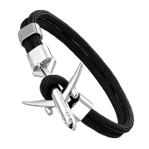 Náramek Letadlo černý/stříbrná, 21 cm