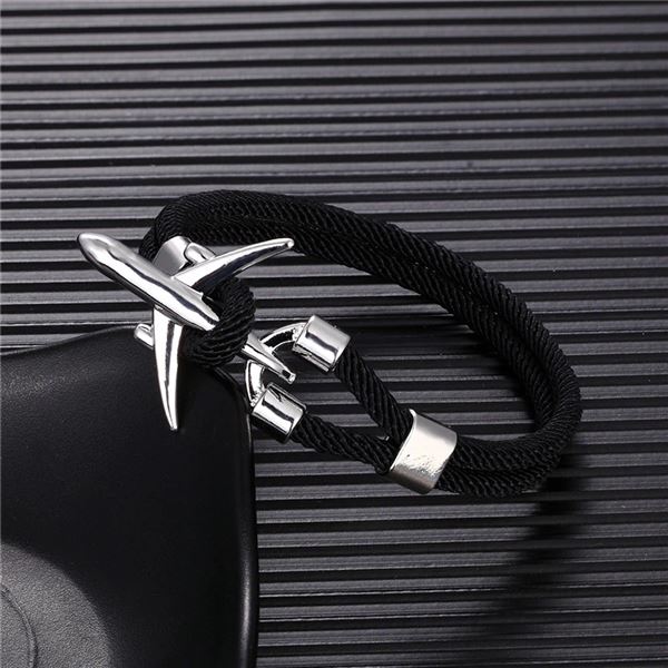 Náramek Letadlo černý/stříbrná, 21 cm