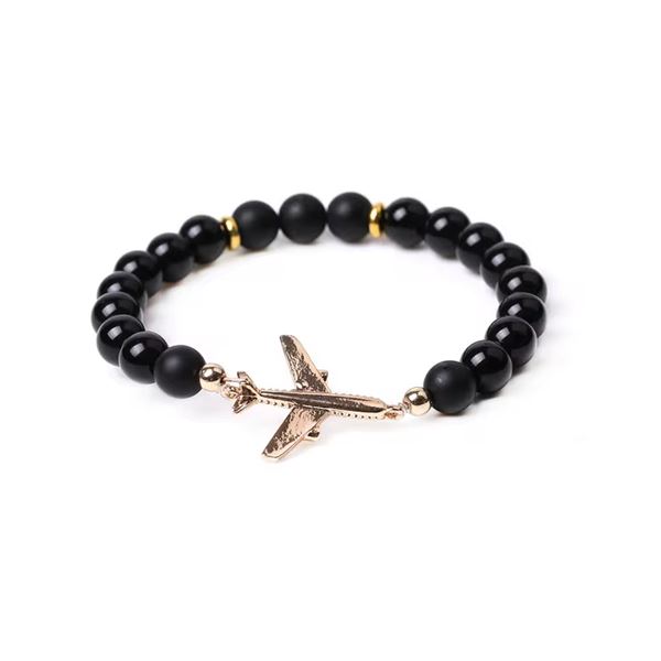 Mineral Stones Bracelet - Airplane, black