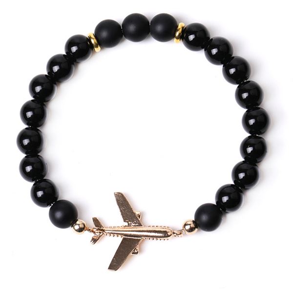 Mineral Stones Bracelet - Airplane, black